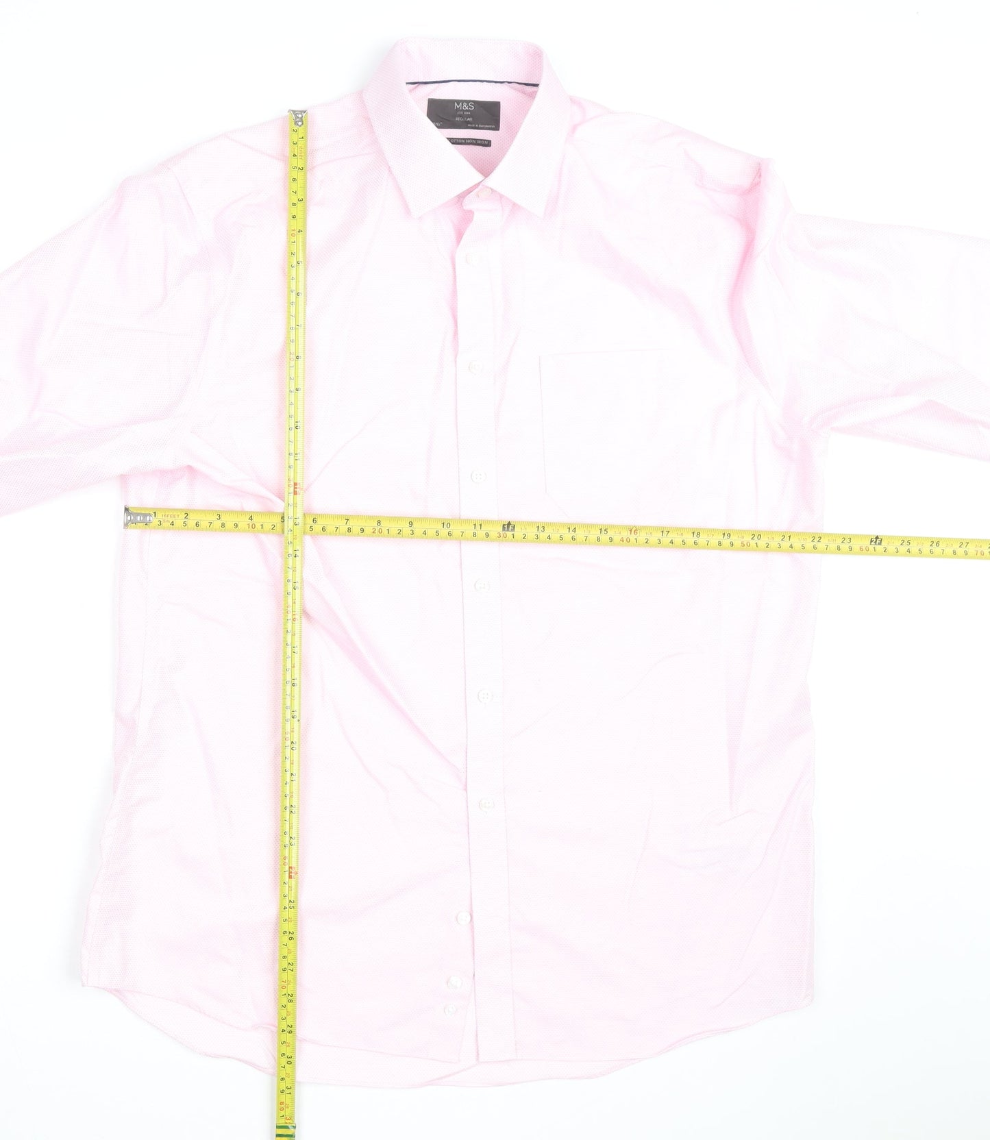 Marks and Spencer Men’s Pink Regular Fit Cotton Long Sleeve Shirt 16.5in
