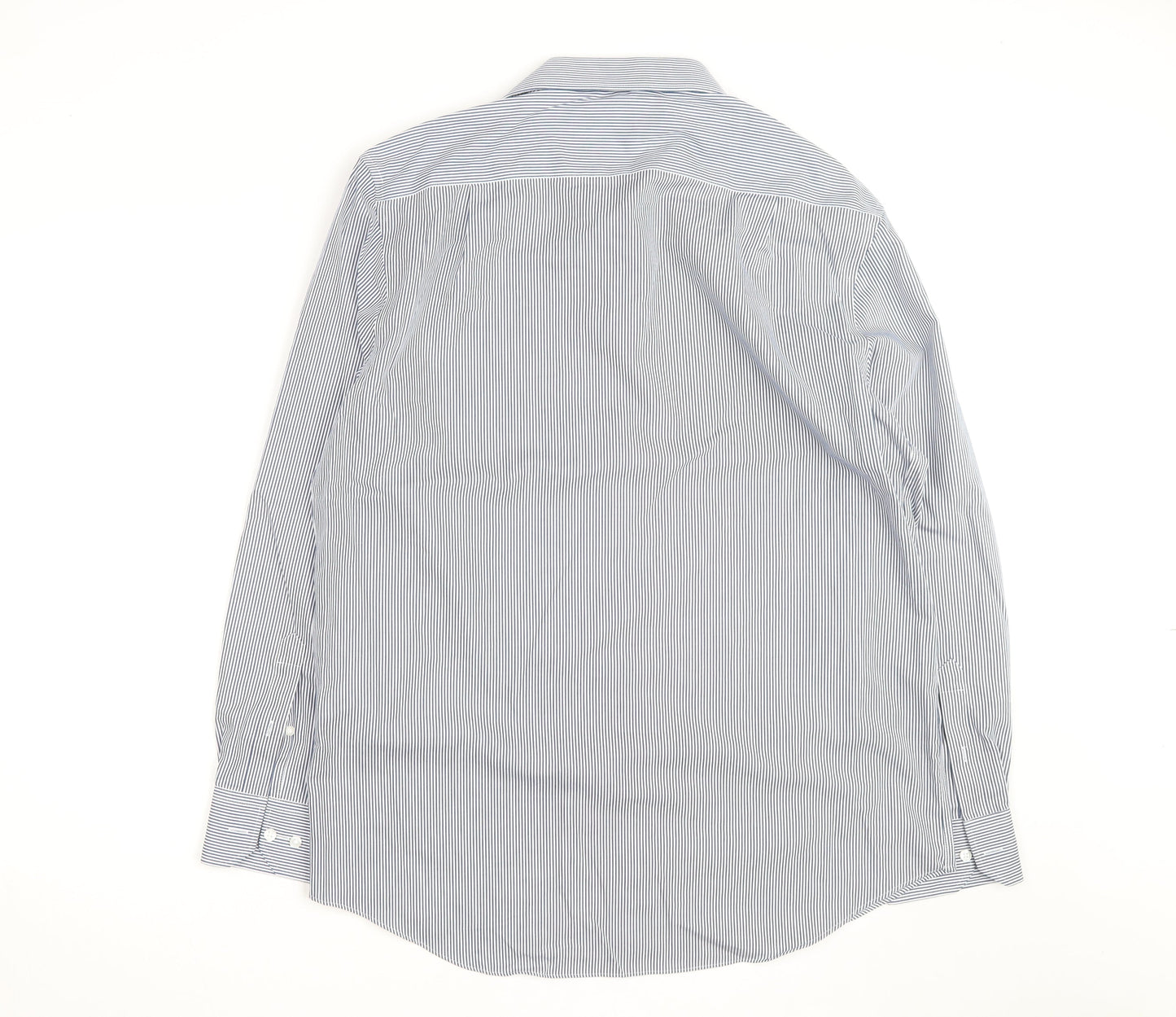 Marks and Spencer Men's Blue Striped Regular Fit Cotton Shirt 16.5in
