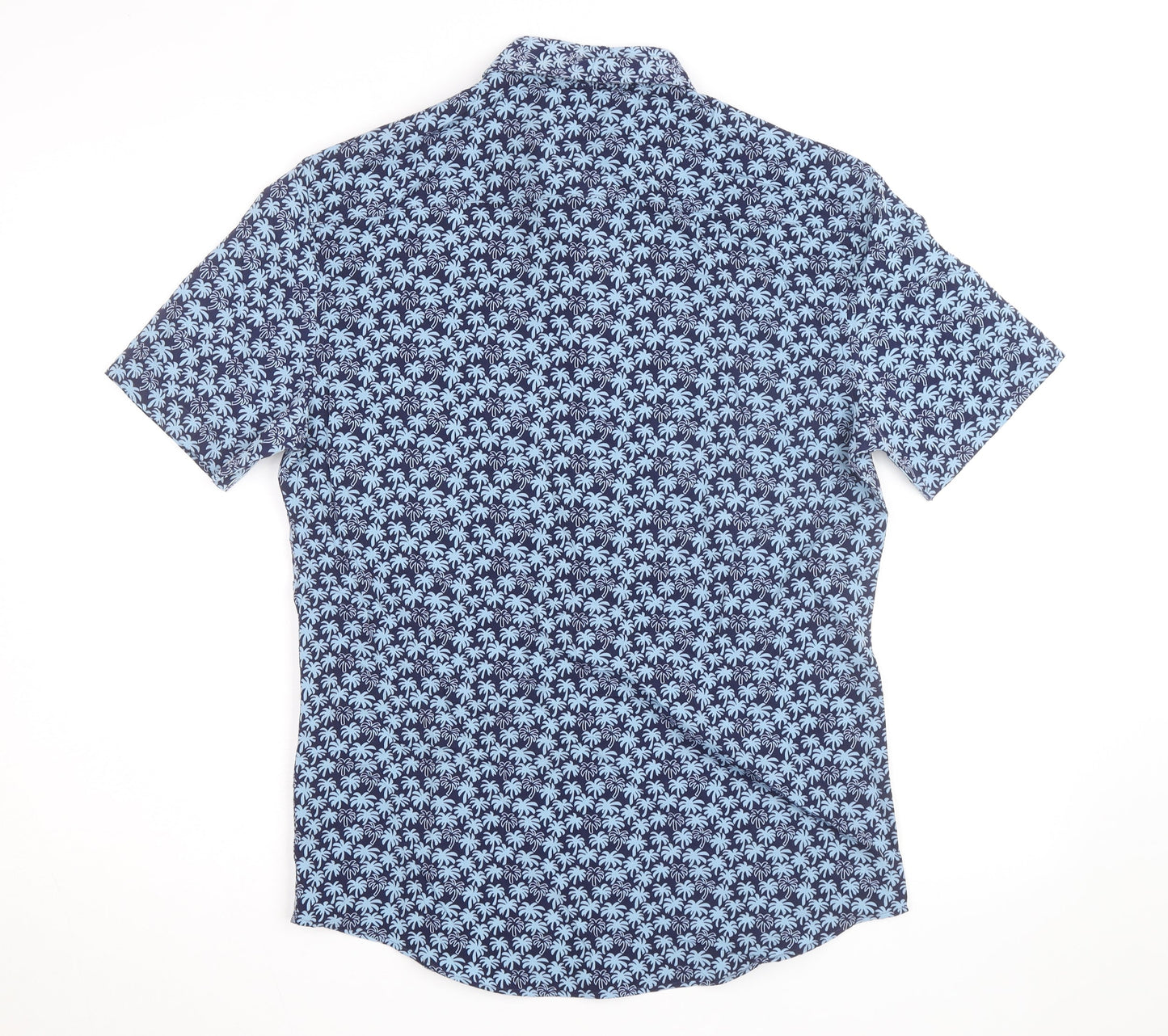 Marks and Spencer Men's Blue Regular Fit Short Sleeve Tropical Shirt M