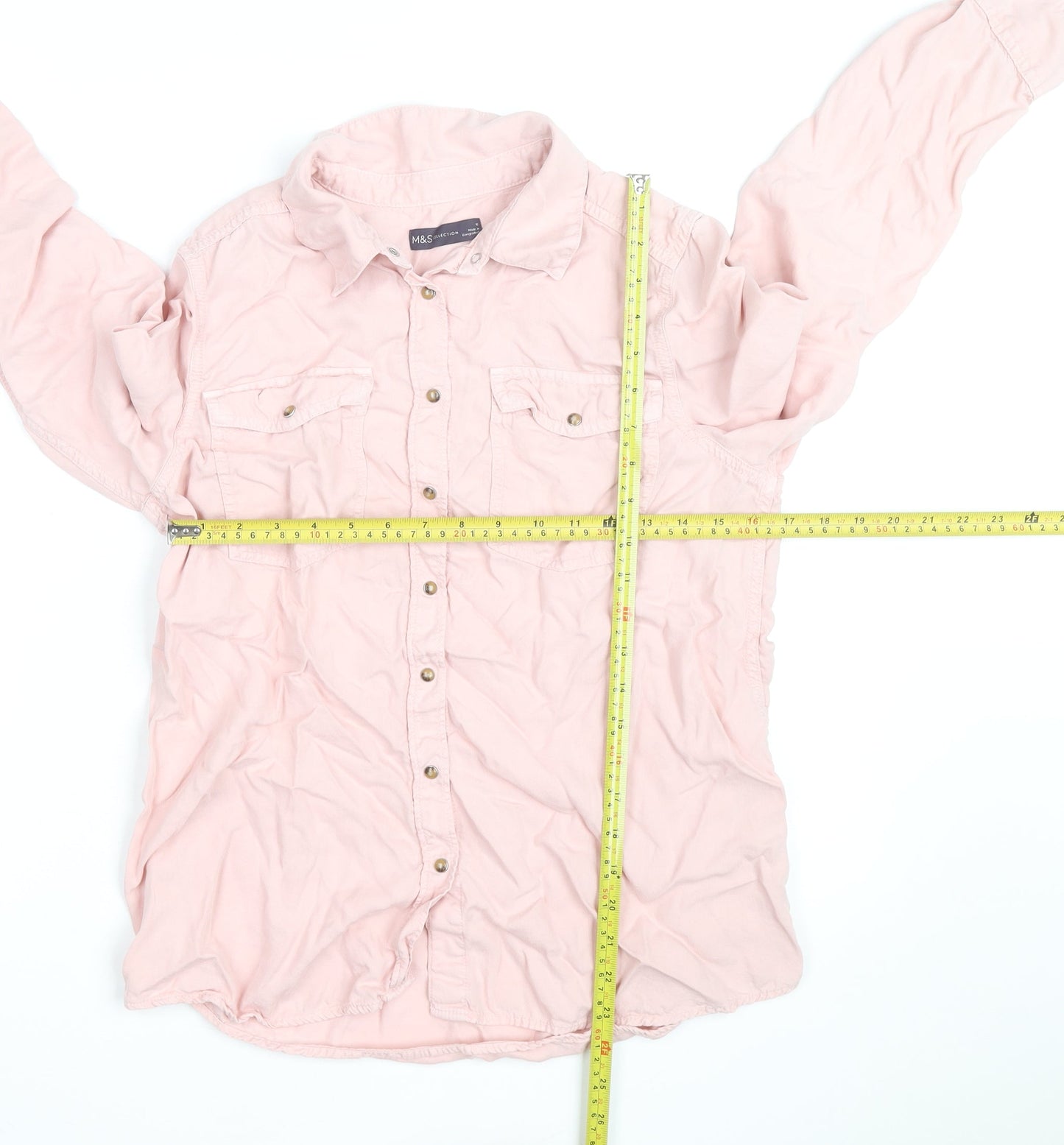 Marks and Spencer Womens Pink Size 12 Cotton Long Sleeve Button-Up Shirt
