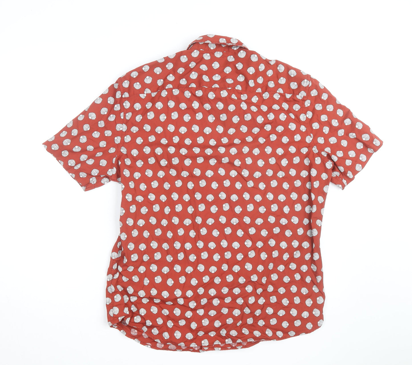 Marks and Spencer Men's Red Shell Print Pure Cotton Short Sleeve Shirt Size L