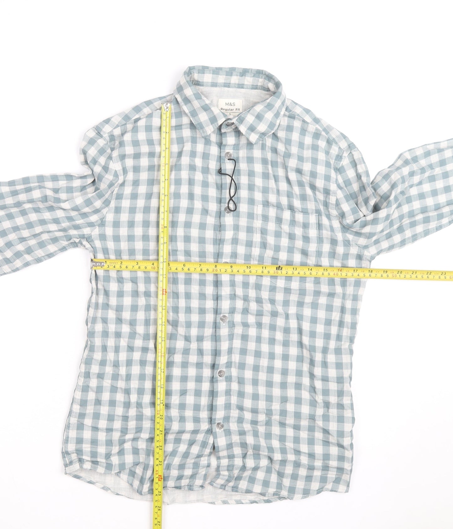Marks and Spencer Men's Blue Check Regular Fit Cotton Shirt S