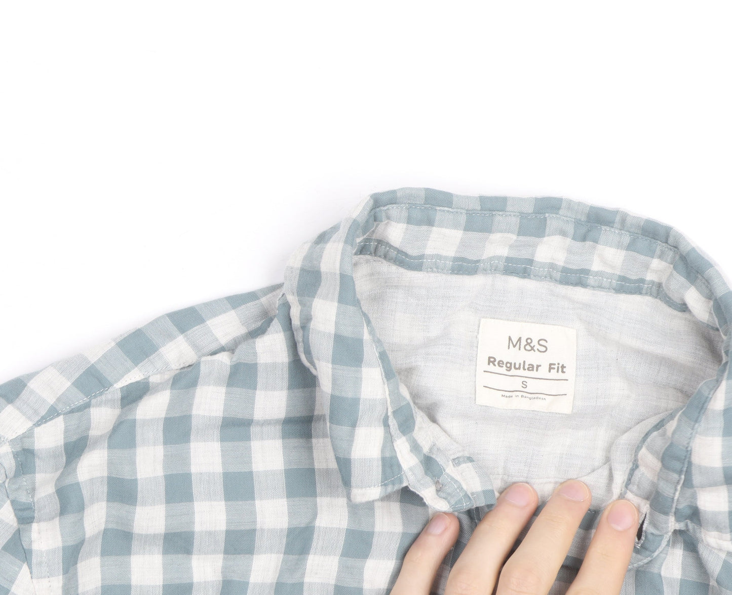 Marks and Spencer Men's Blue Check Regular Fit Cotton Shirt S