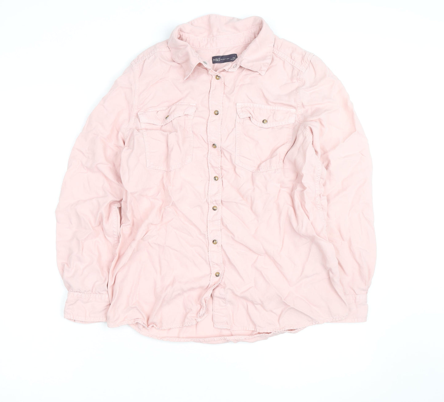 Marks and Spencer Women’s Pink Cotton Long Sleeve Button-Up Shirt Size 14