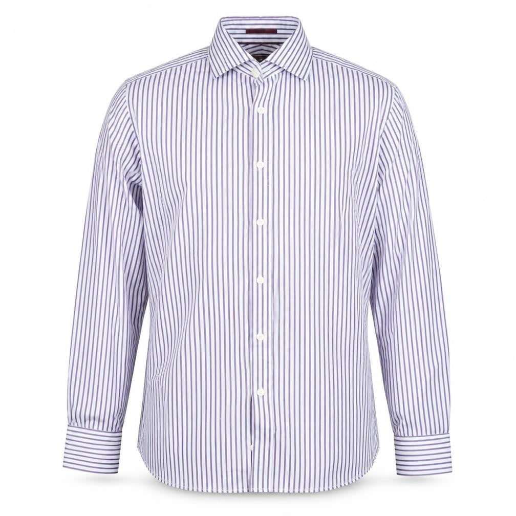 Marks & Spencer Men's Blue Striped Slim Fit 16in Cotton Shirt