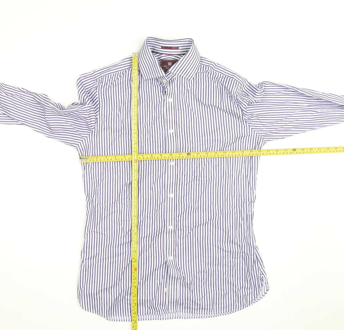 Marks and Spencer Men's Blue Striped Slim Fit 16in Cotton Shirt