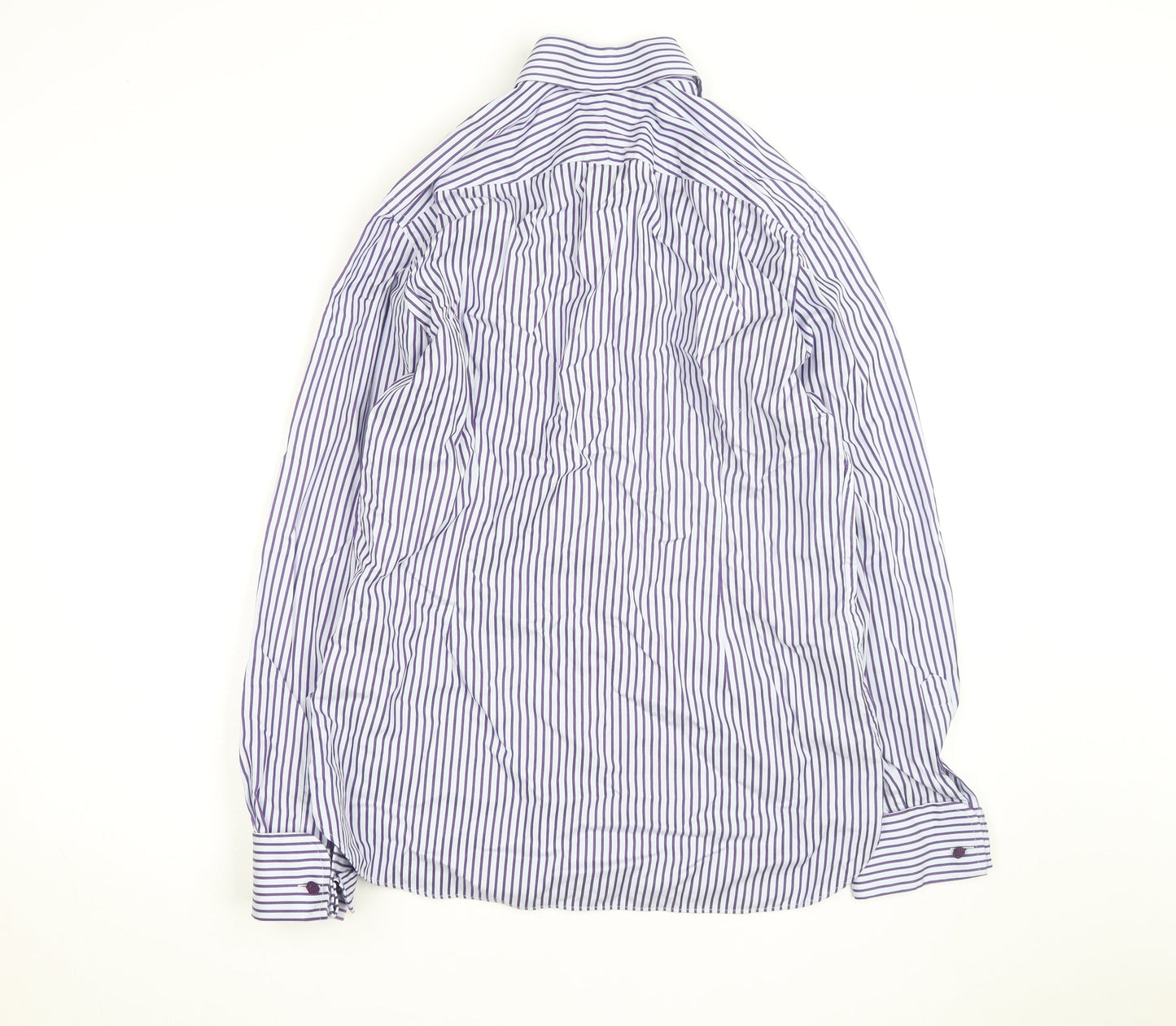 Marks and Spencer Men's Blue Striped Slim Fit 16in Cotton Shirt