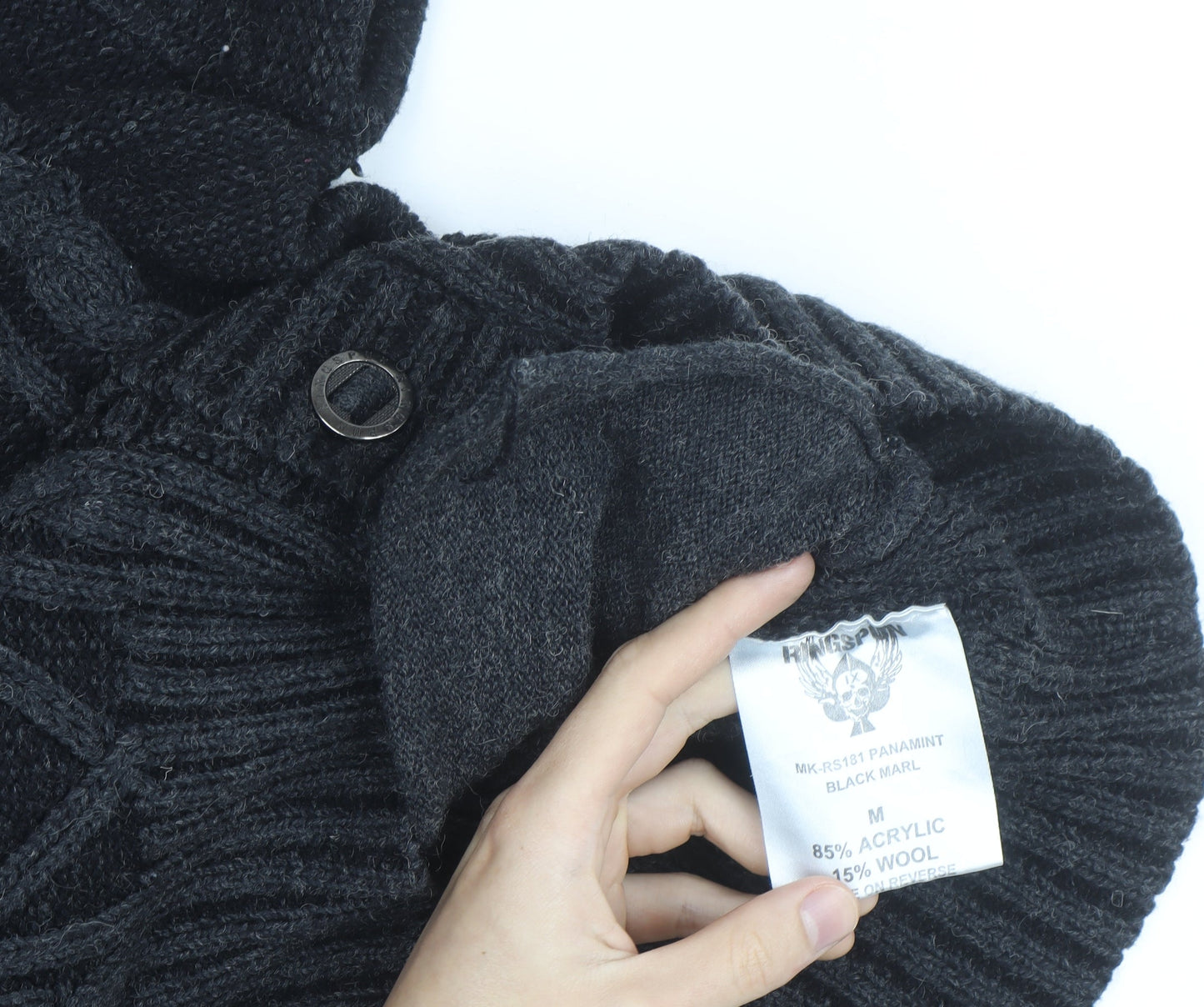 Ringspun Men's Black Hooded Cable-Knit Cardigan M