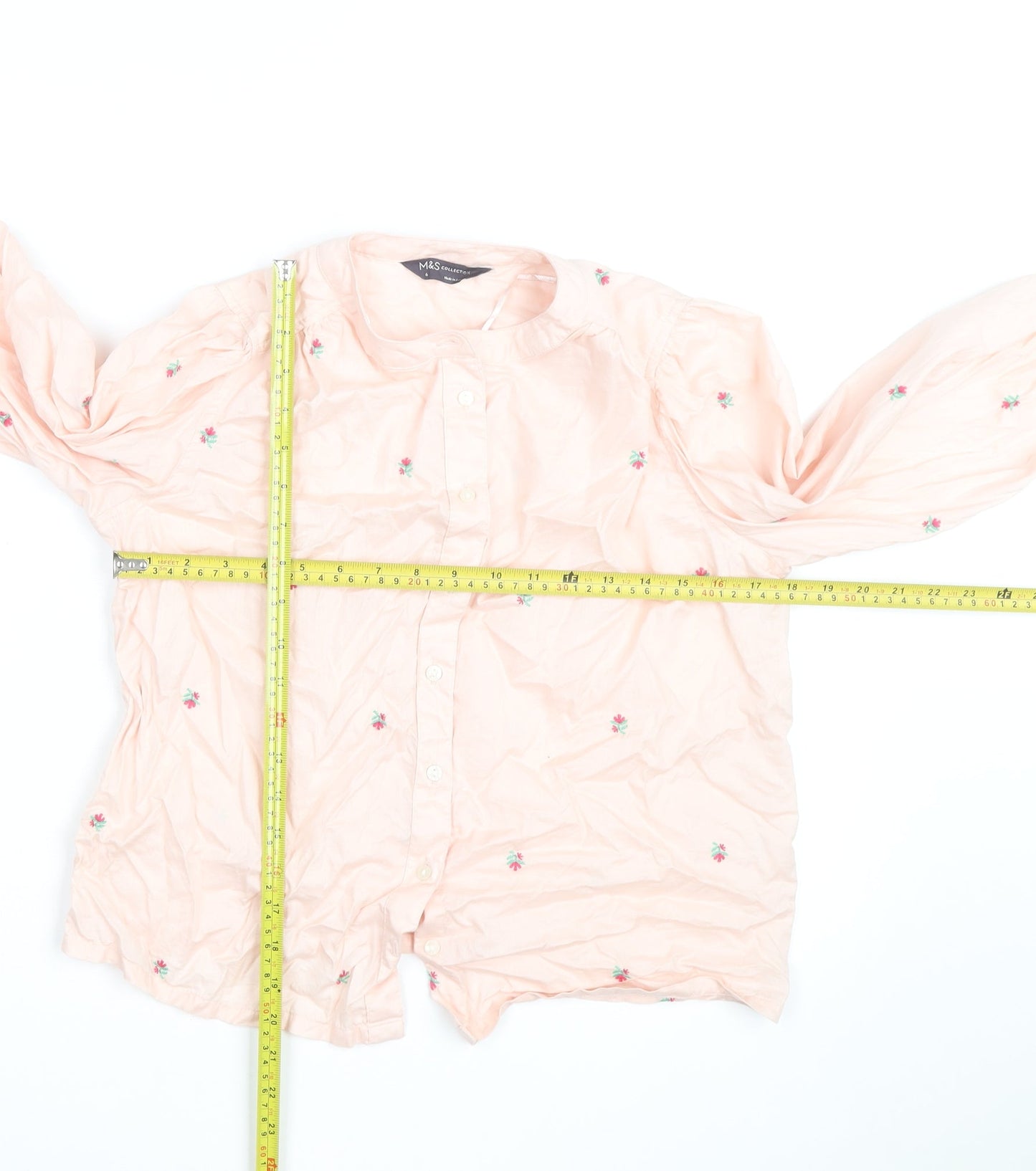 Marks and Spencer Women’s Pink Embroidered Cotton Tunic Blouse Size 6