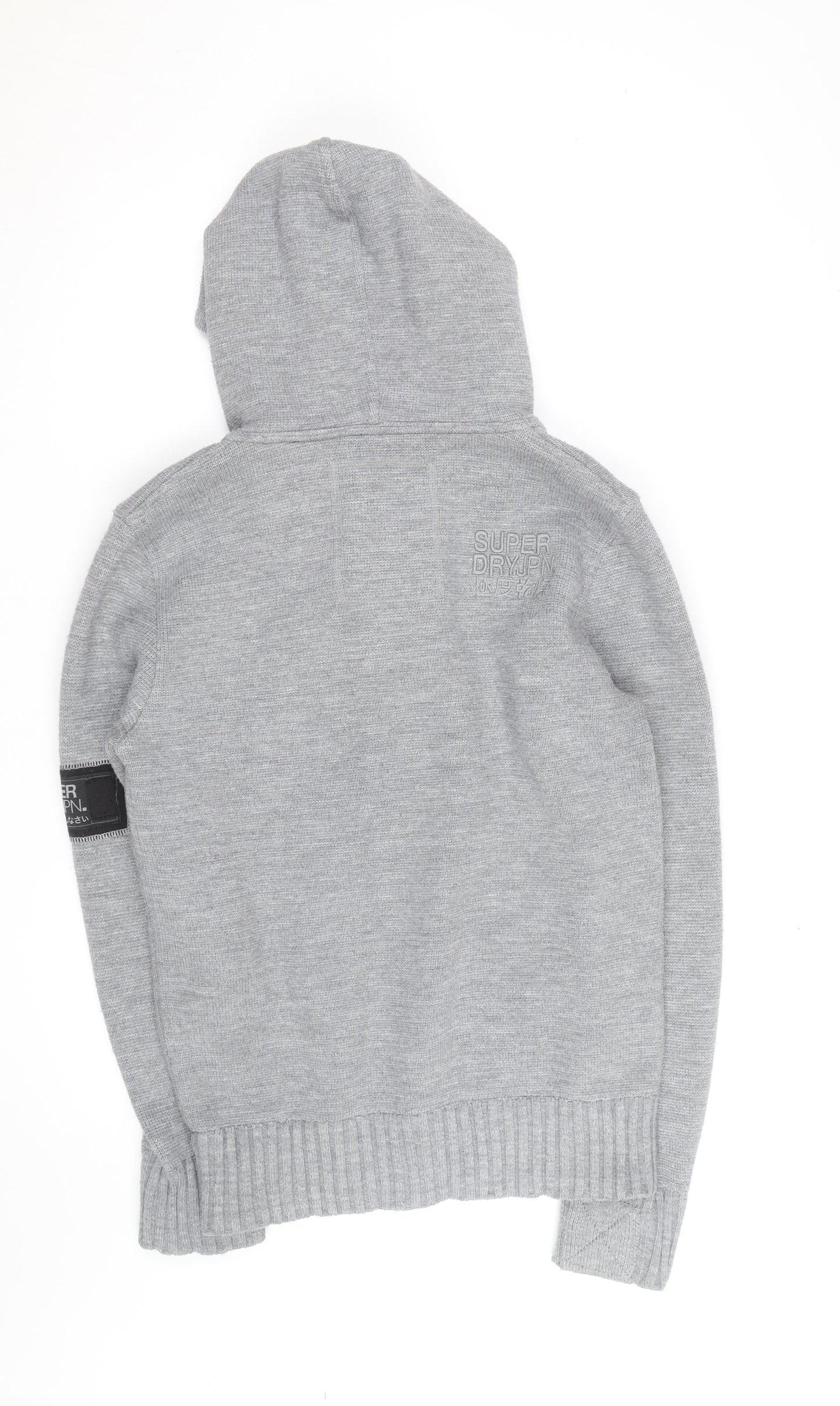 Superdry Men’s Grey Henley Hoodie Size L Knit Cotton Blend