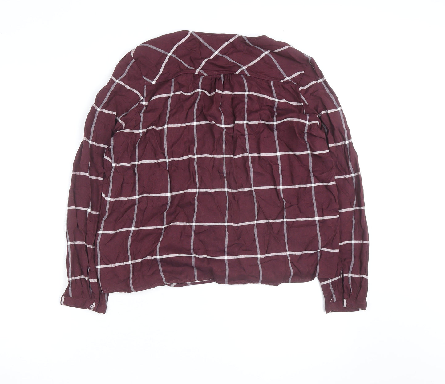 Marks and Spencer Womens Burgundy Check Wrap Blouse Size 16 Long Sleeve