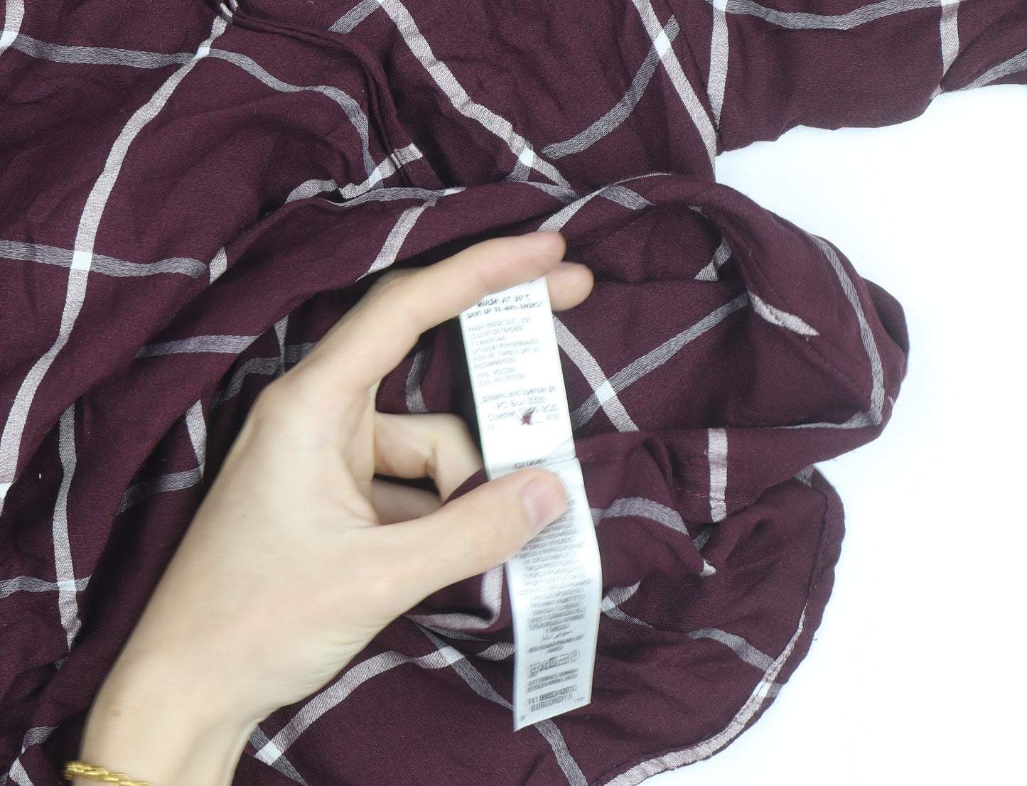 Marks and Spencer Womens Burgundy Check Wrap Blouse Size 16 Long Sleeve