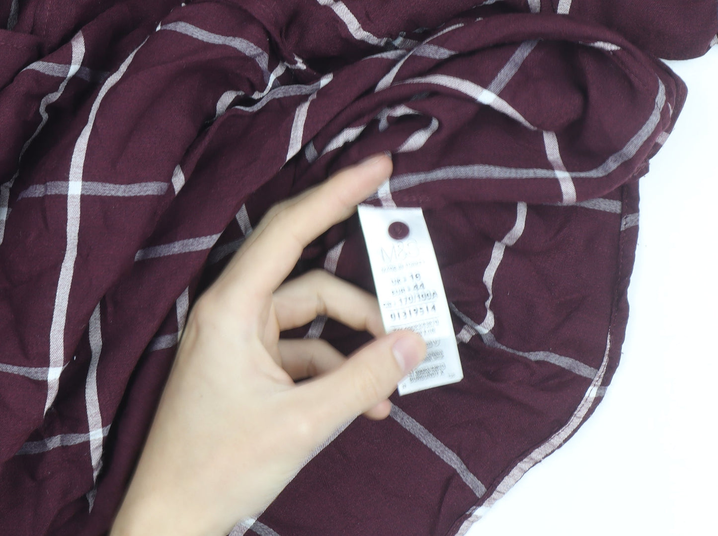 Marks and Spencer Womens Burgundy Check Wrap Blouse Size 16 Long Sleeve