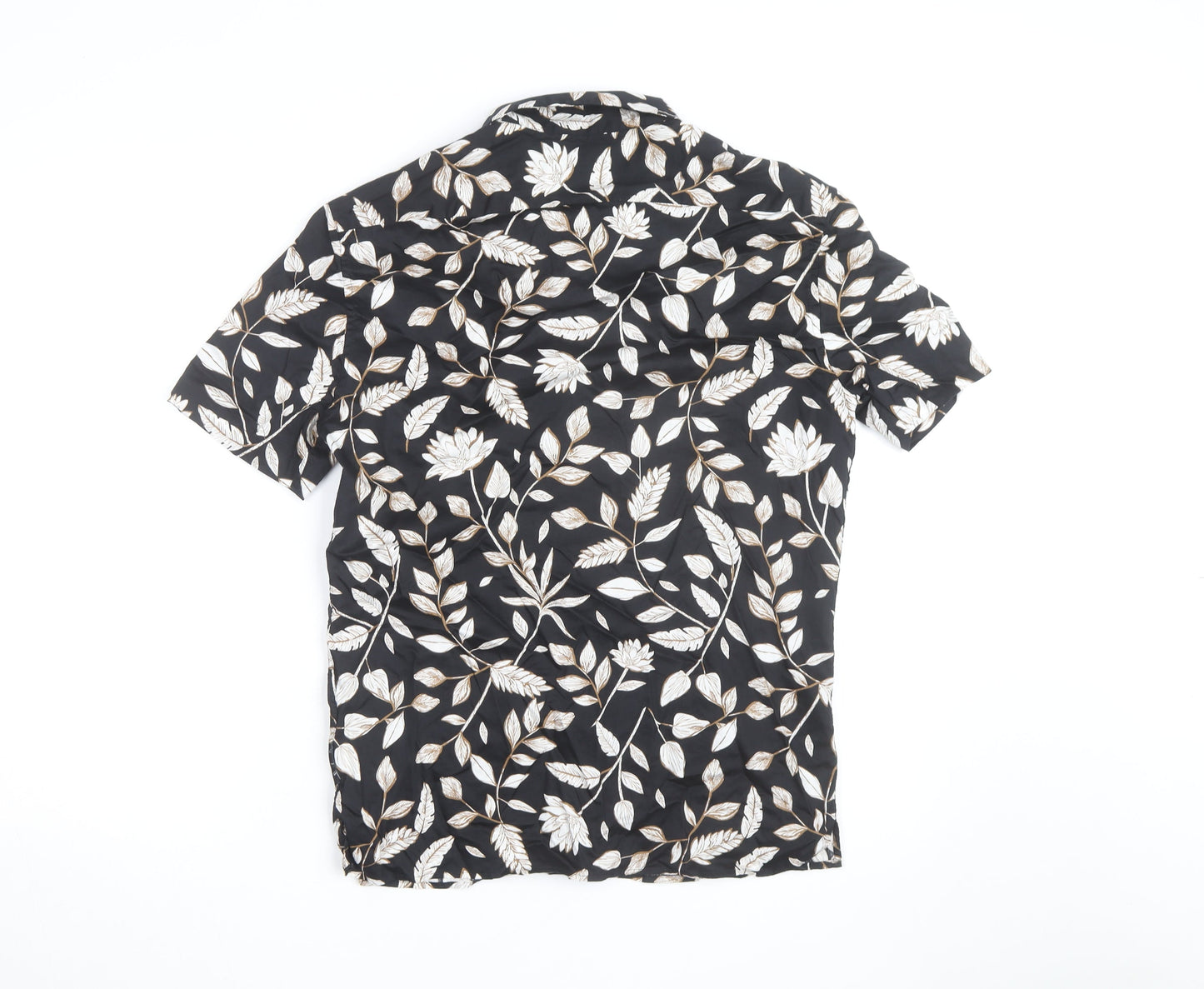 Marks and Spencer Men's Black Floral Cotton Short Sleeve Shirt Size S