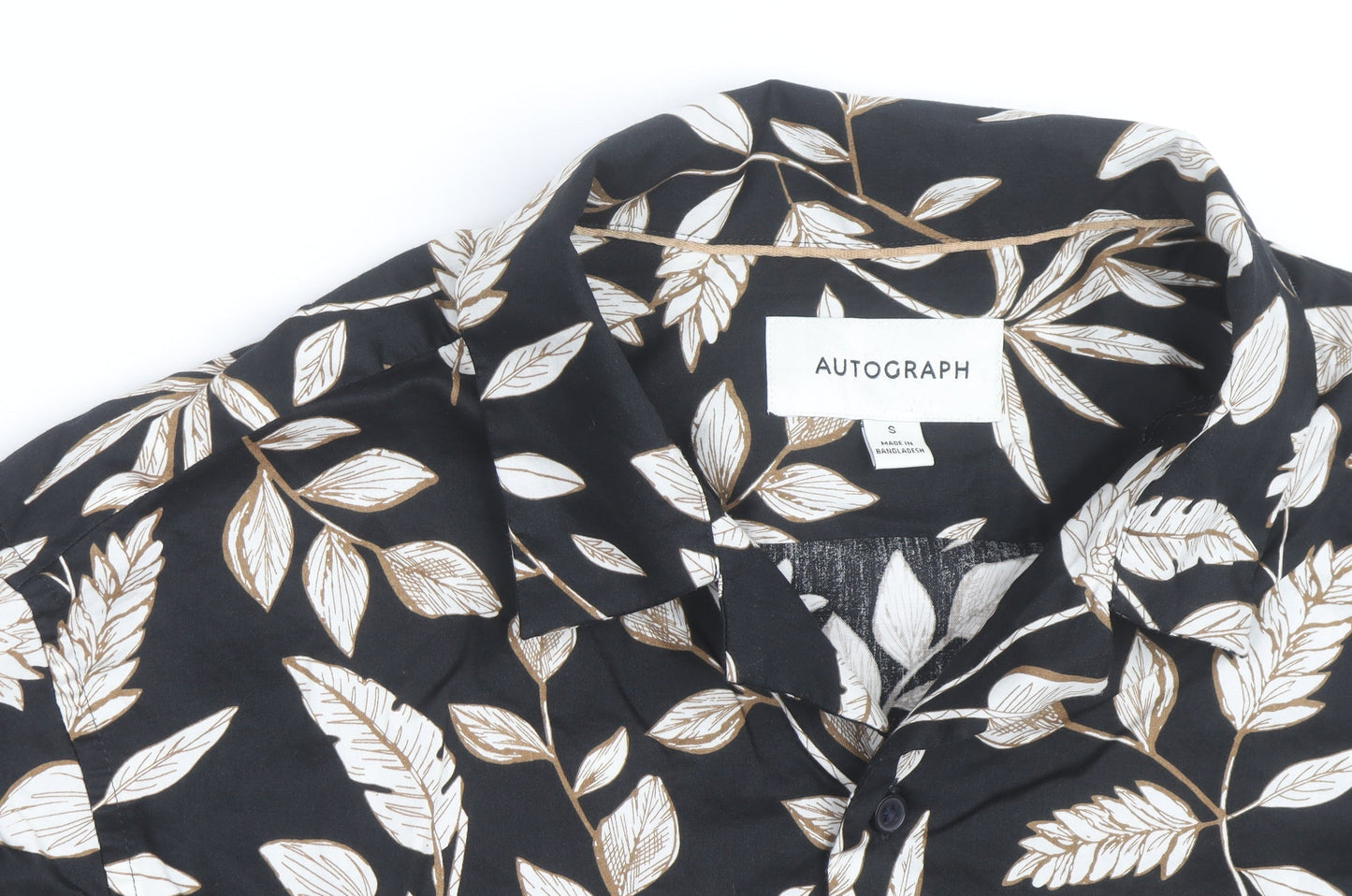 Marks and Spencer Men's Black Floral Cotton Short Sleeve Shirt Size S