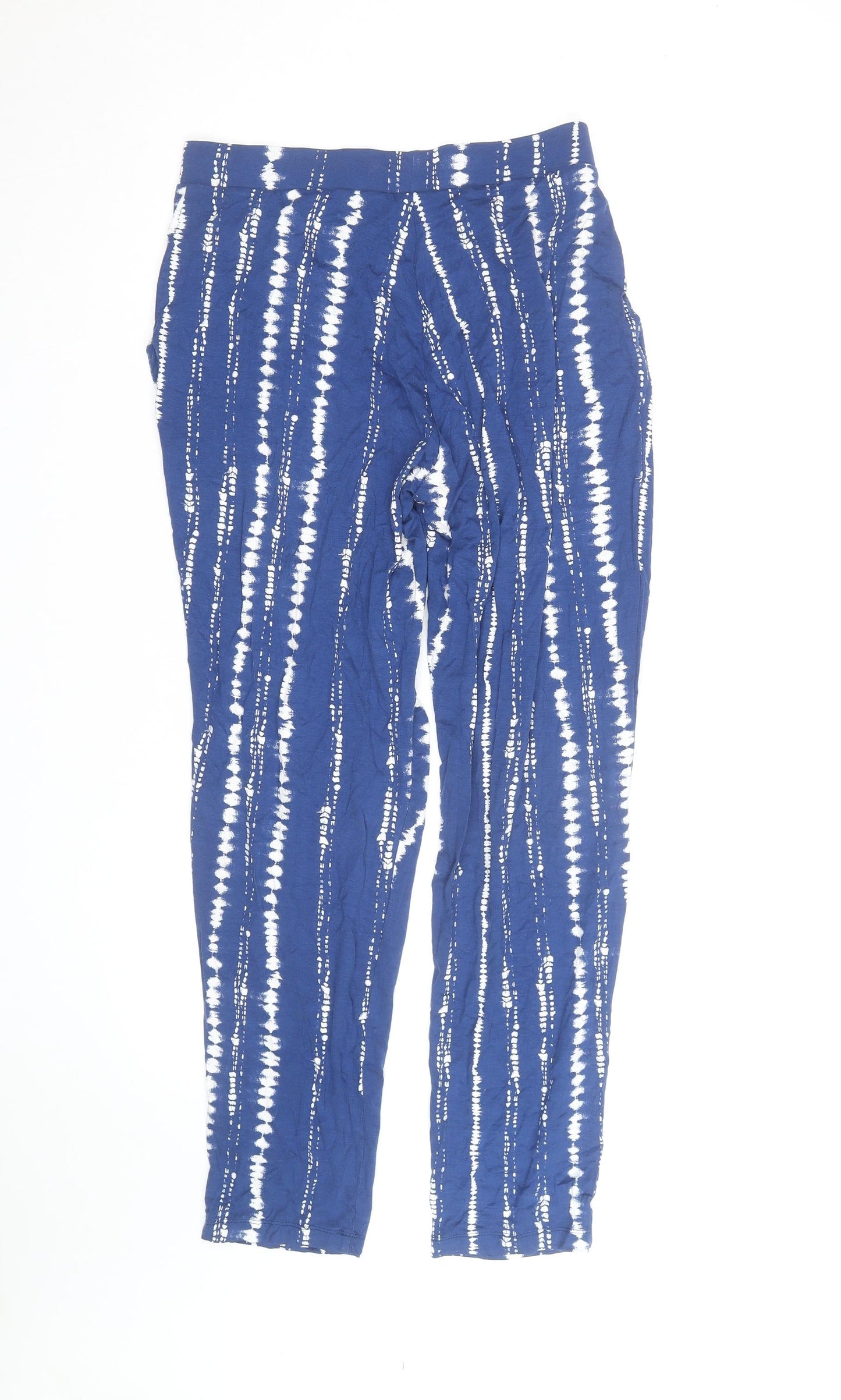 Marks and Spencer Women Blue Tie-Dye Cropped Trousers Size 10 Elastic Waist