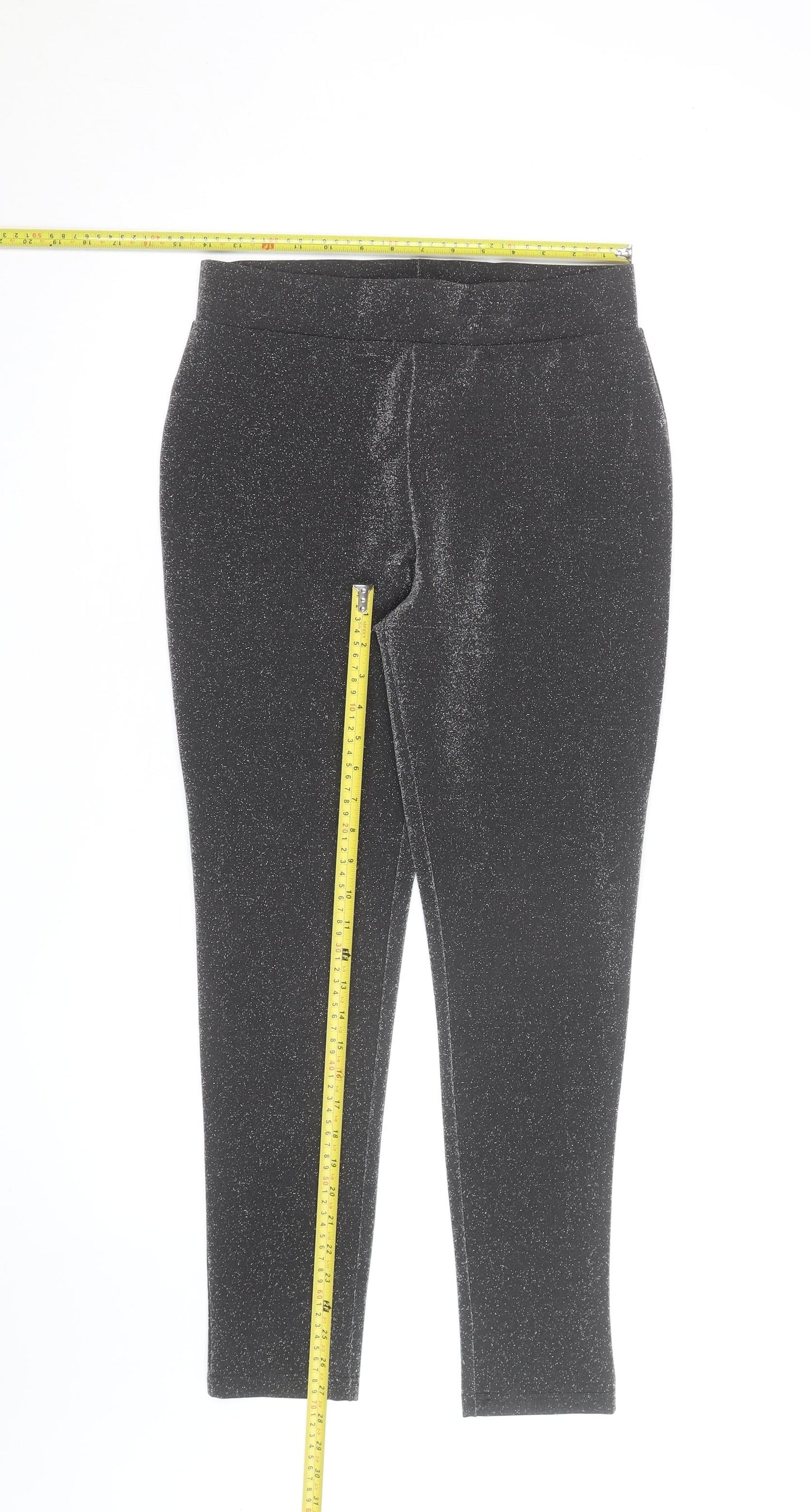 Tu Women Black Glitter Leggings Size 12 Stretch Slim Fit Party