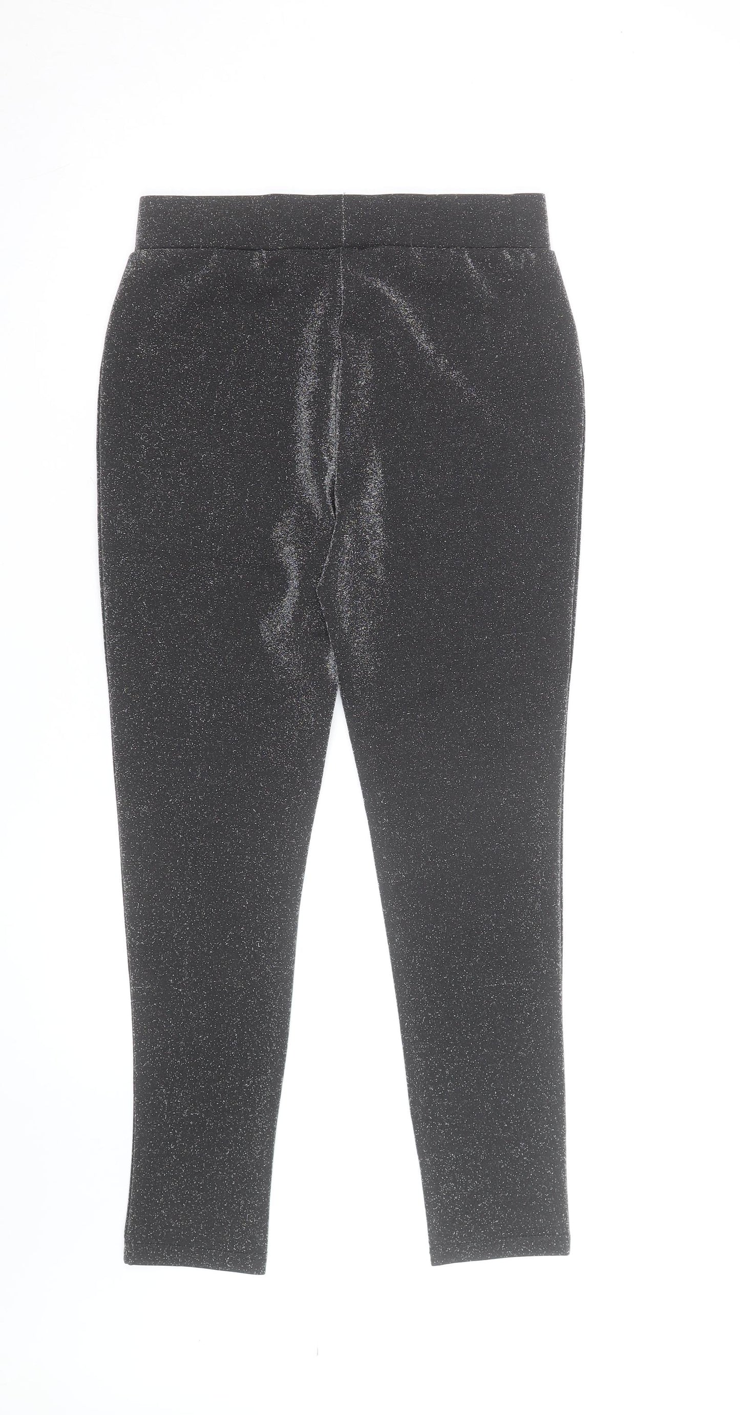 Tu Women Black Glitter Leggings Size 12 Stretch Slim Fit Party