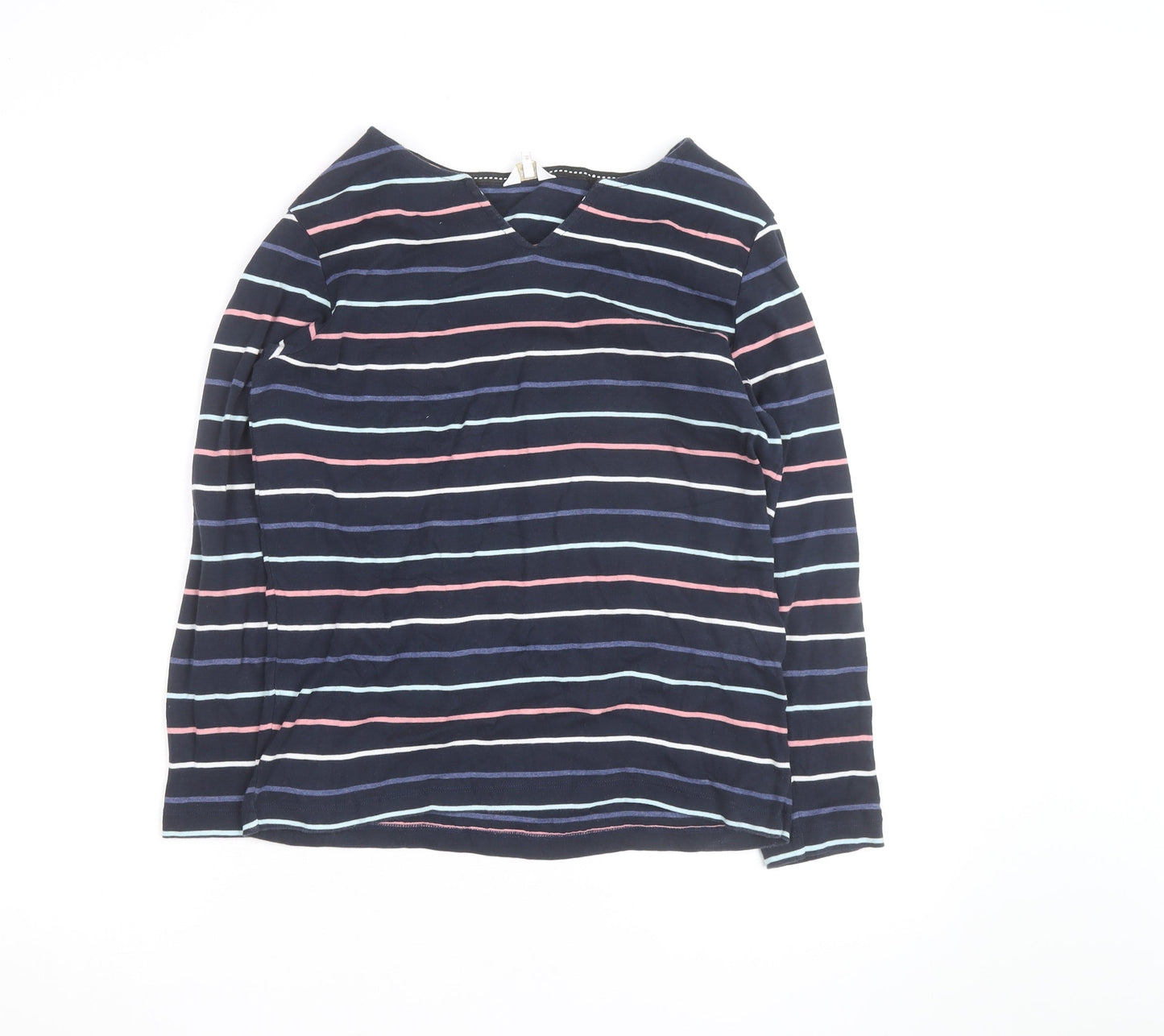 Cotton Traders Women’s Blue Striped Long Sleeve V-Neck Top Size 14