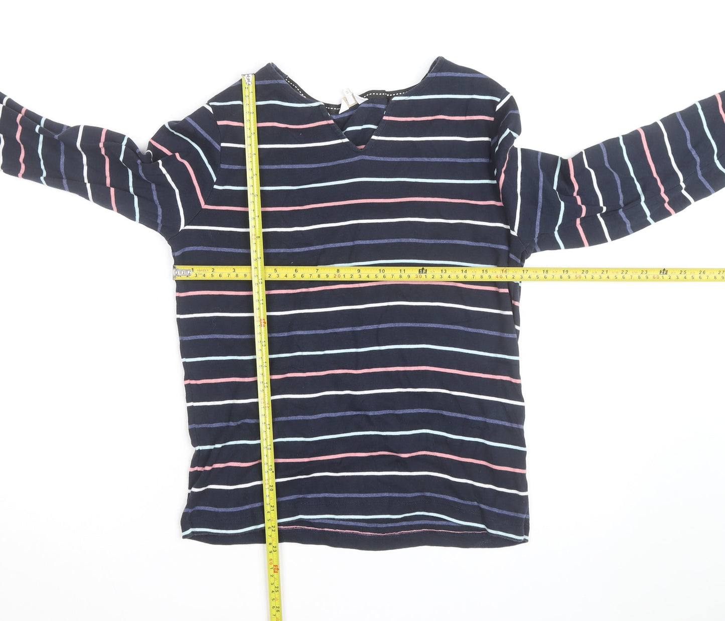 Cotton Traders Women’s Blue Striped Long Sleeve V-Neck Top Size 14