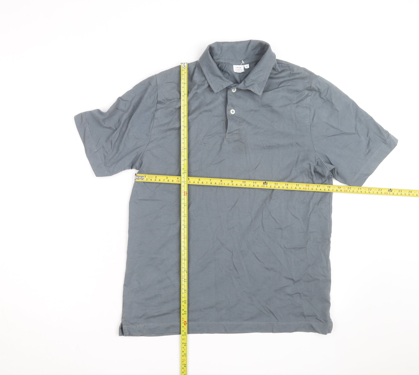 John Lewis Men’s Grey Cotton Polo Shirt Size M Short Sleeve Casual