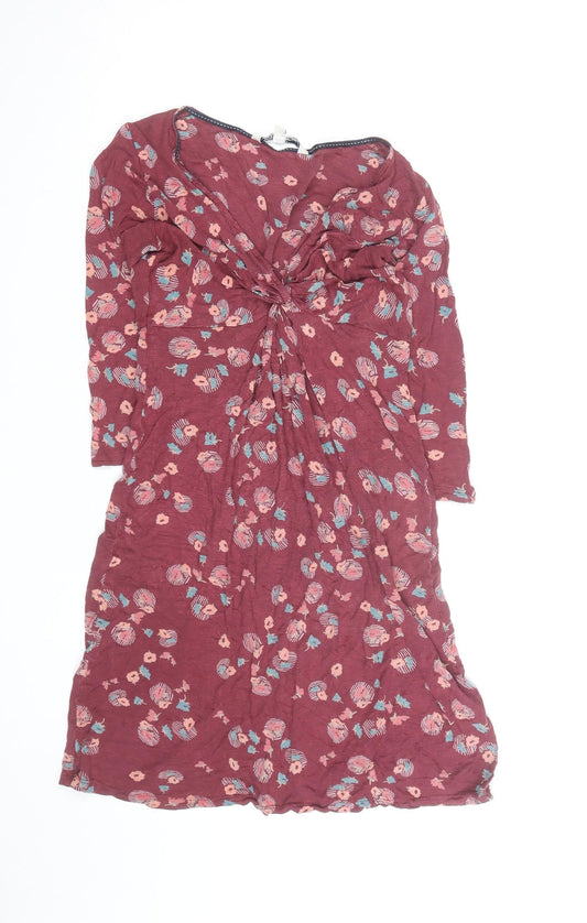 Fat Face Women Red Floral A-Line Knee Length Dress Size 8