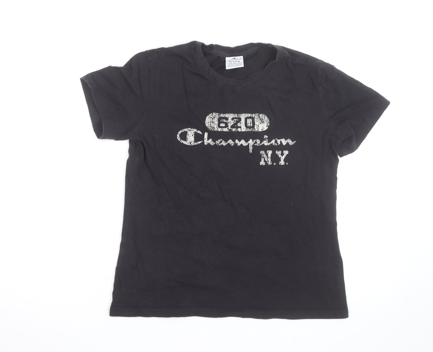 Champion Boys Black Medium Graphic Logo Cotton T-Shirt