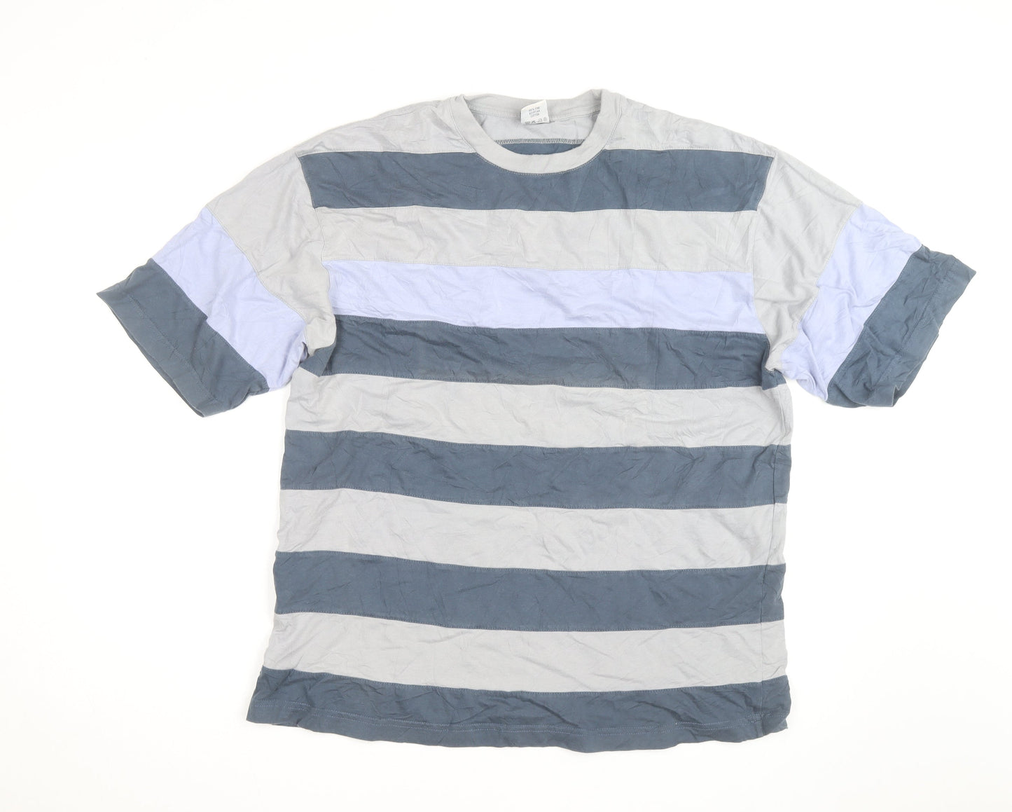 Cottonil Men’s Grey Striped Crew Neck Egyptian Cotton T-Shirt XL