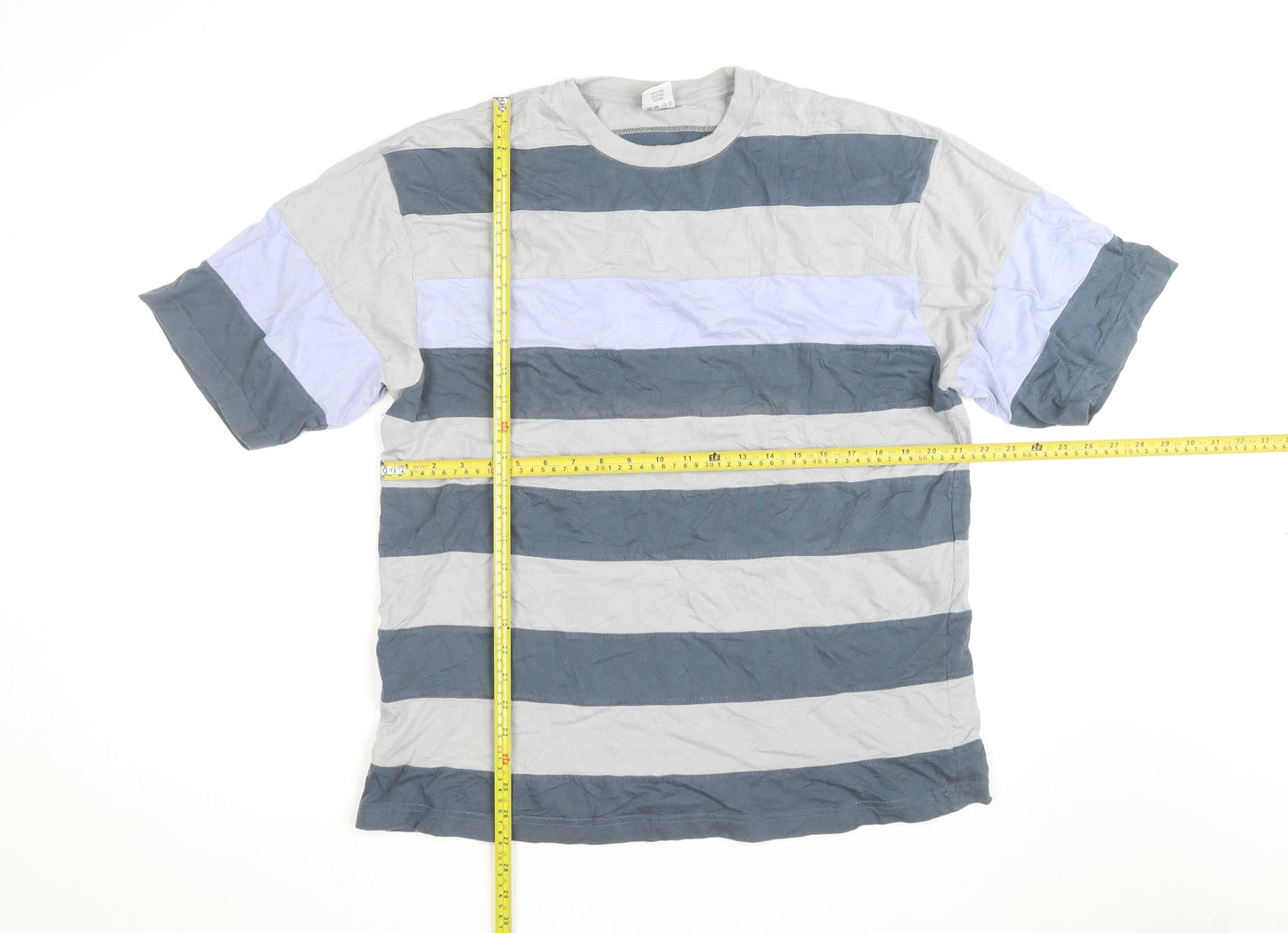 Cottonil Men’s Grey Striped Crew Neck Egyptian Cotton T-Shirt XL