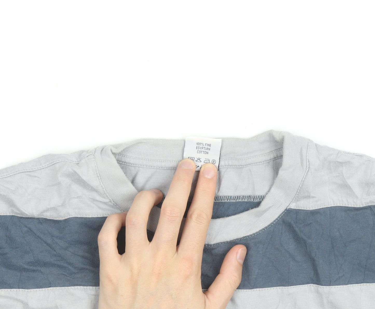 Cottonil Men’s Grey Striped Crew Neck Egyptian Cotton T-Shirt XL