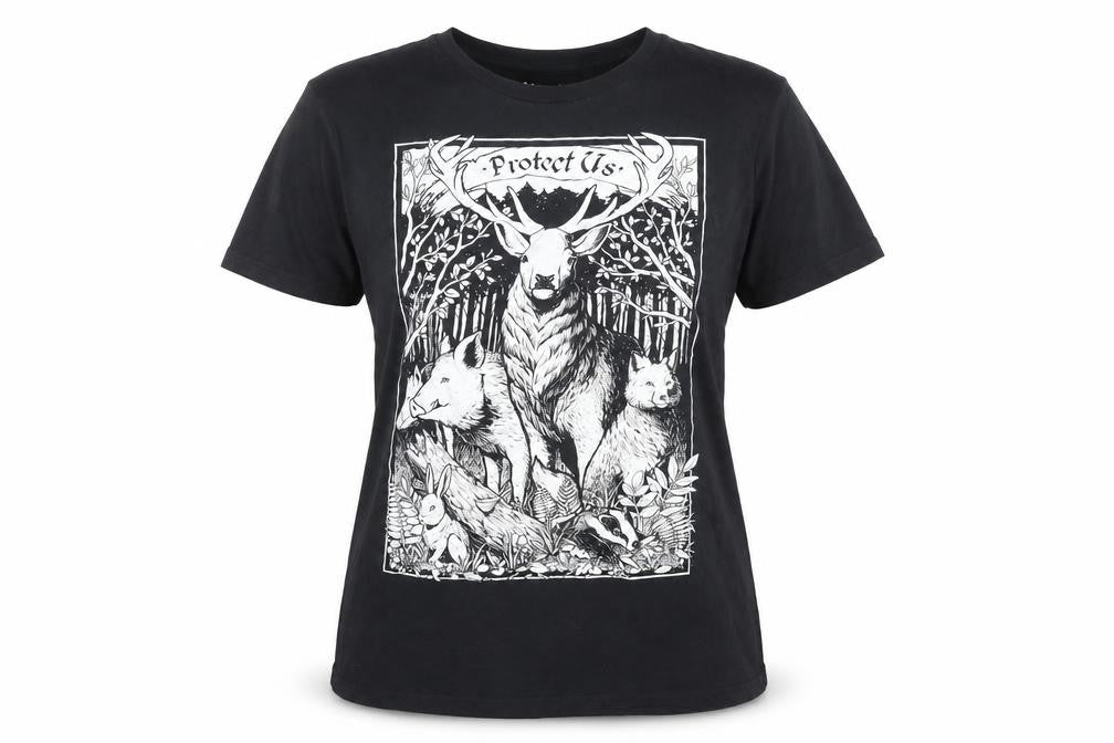 Meniina Womens Black Animal Nature Print T-Shirt Size L