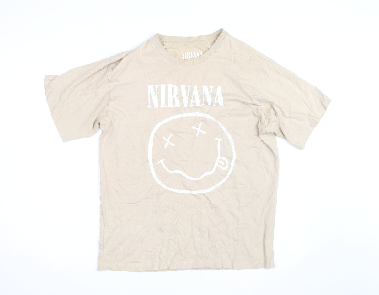 Pull&Bear Men’s Beige Nirvana Band Graphic T-Shirt Size S