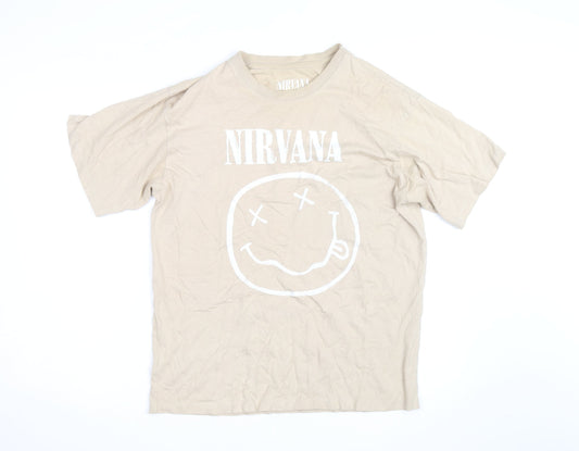 Pull&Bear Men’s Beige Nirvana Band Graphic T-Shirt Size S