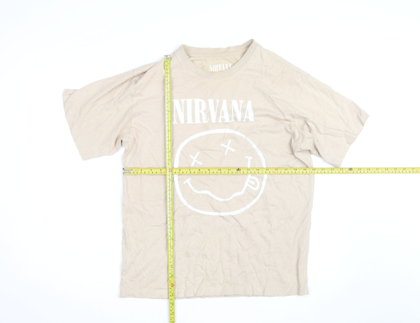 Pull&Bear Men’s Beige Nirvana Band Graphic T-Shirt Size S