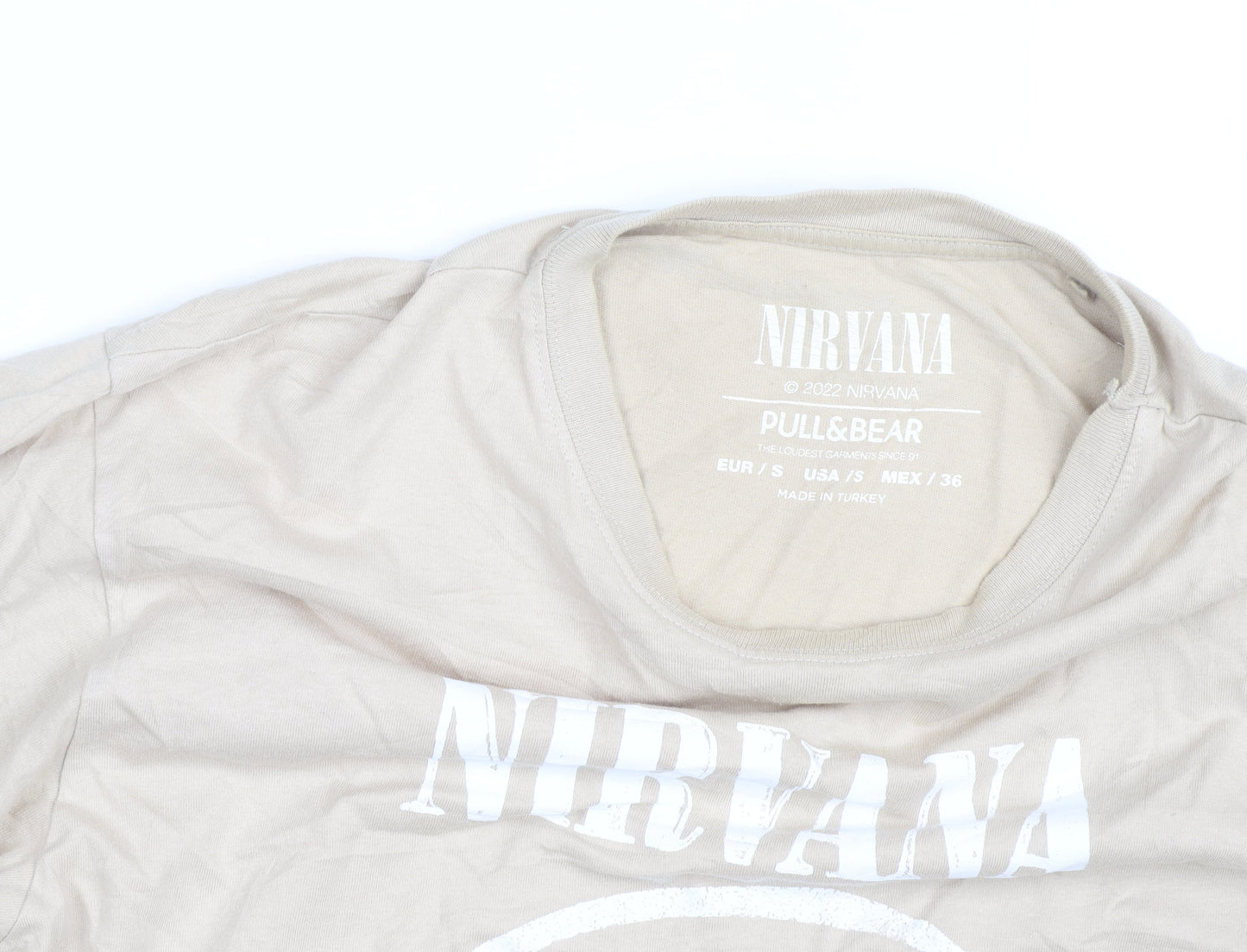 Pull&Bear Men’s Beige Nirvana Band Graphic T-Shirt Size S
