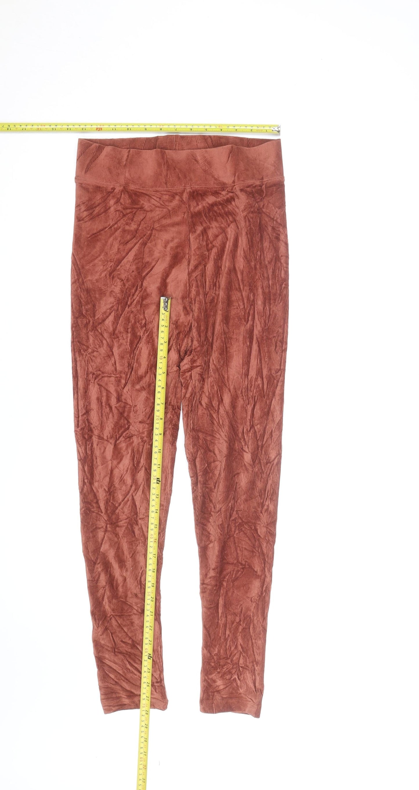 Marks and Spencer Womens Brown Velvet Leggings Size 10 Stretch Pull-On