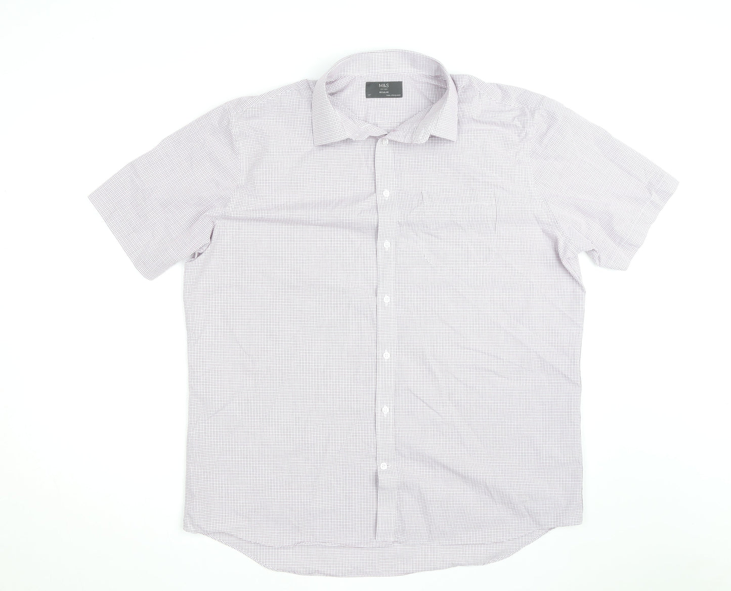 Marks and Spencer Men’s White Check Short Sleeve Regular Fit Shirt Size 17