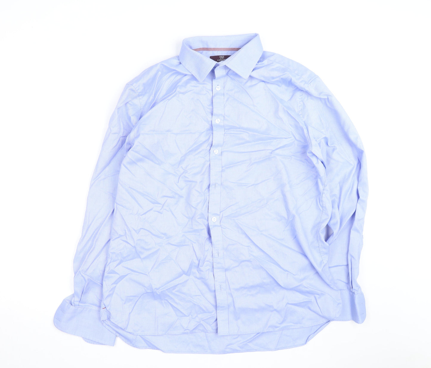 Marks and Spencer Men's Blue Cotton Long Sleeve Slim Fit Shirt 17.25