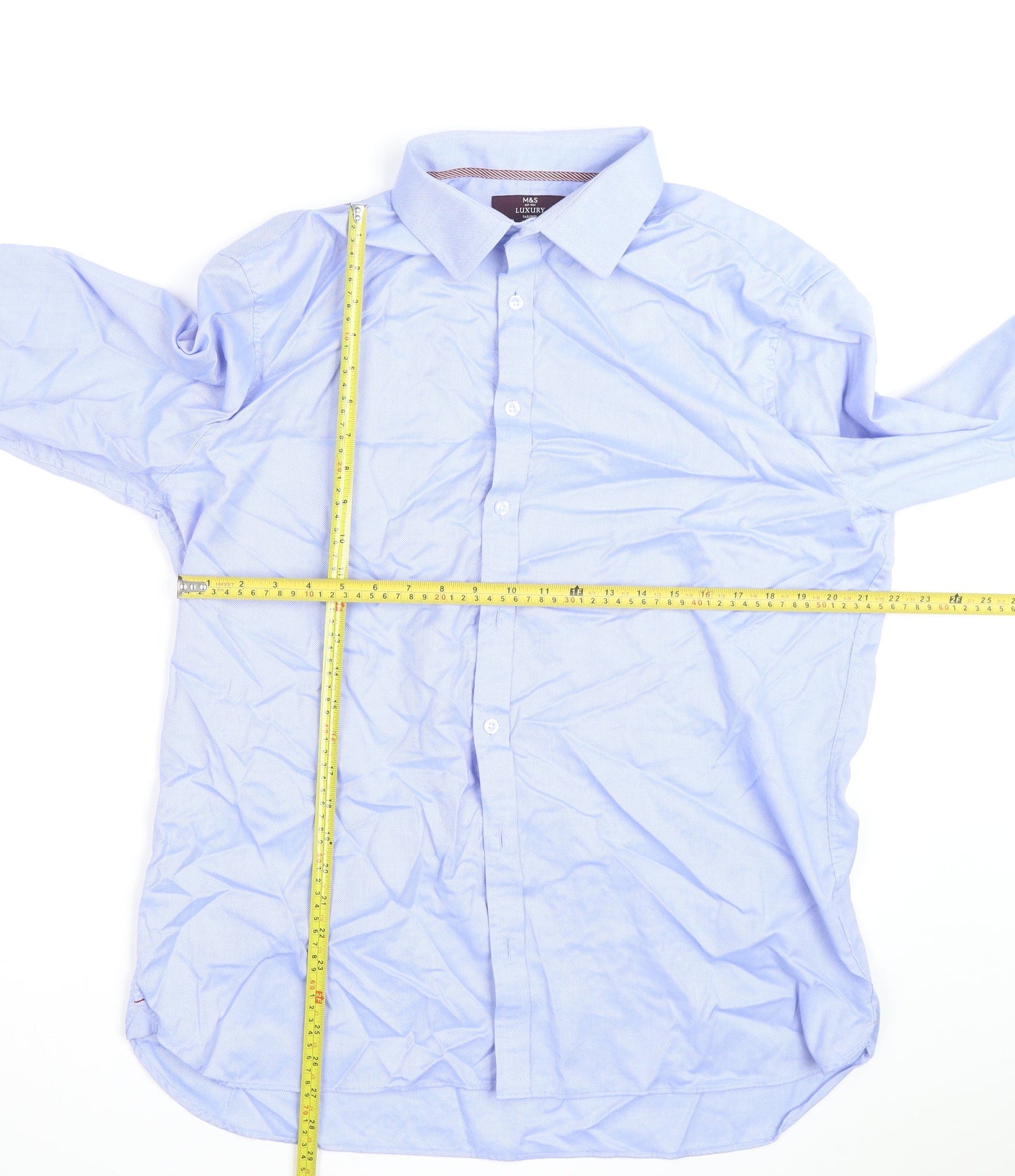 Marks and Spencer Men's Blue Cotton Long Sleeve Slim Fit Shirt 17.25