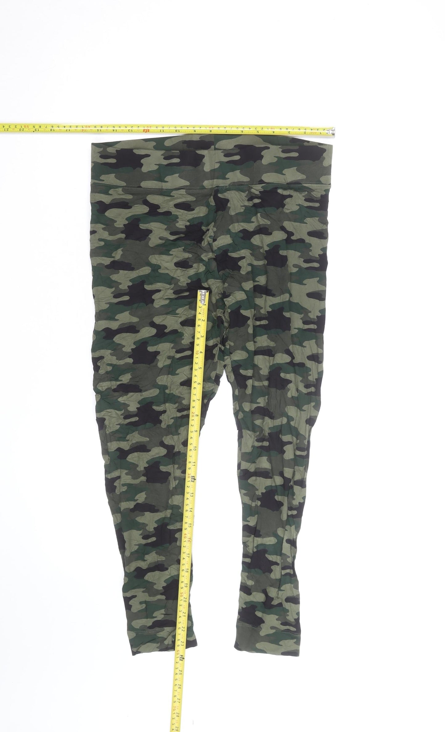Marks and Spencer Women's Green Camouflage Cotton Stretch Leggings Size 10