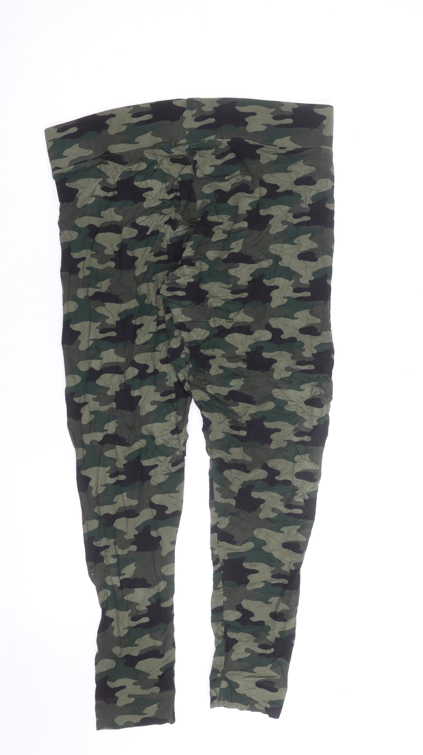 Marks and Spencer Women's Green Camouflage Cotton Stretch Leggings Size 10
