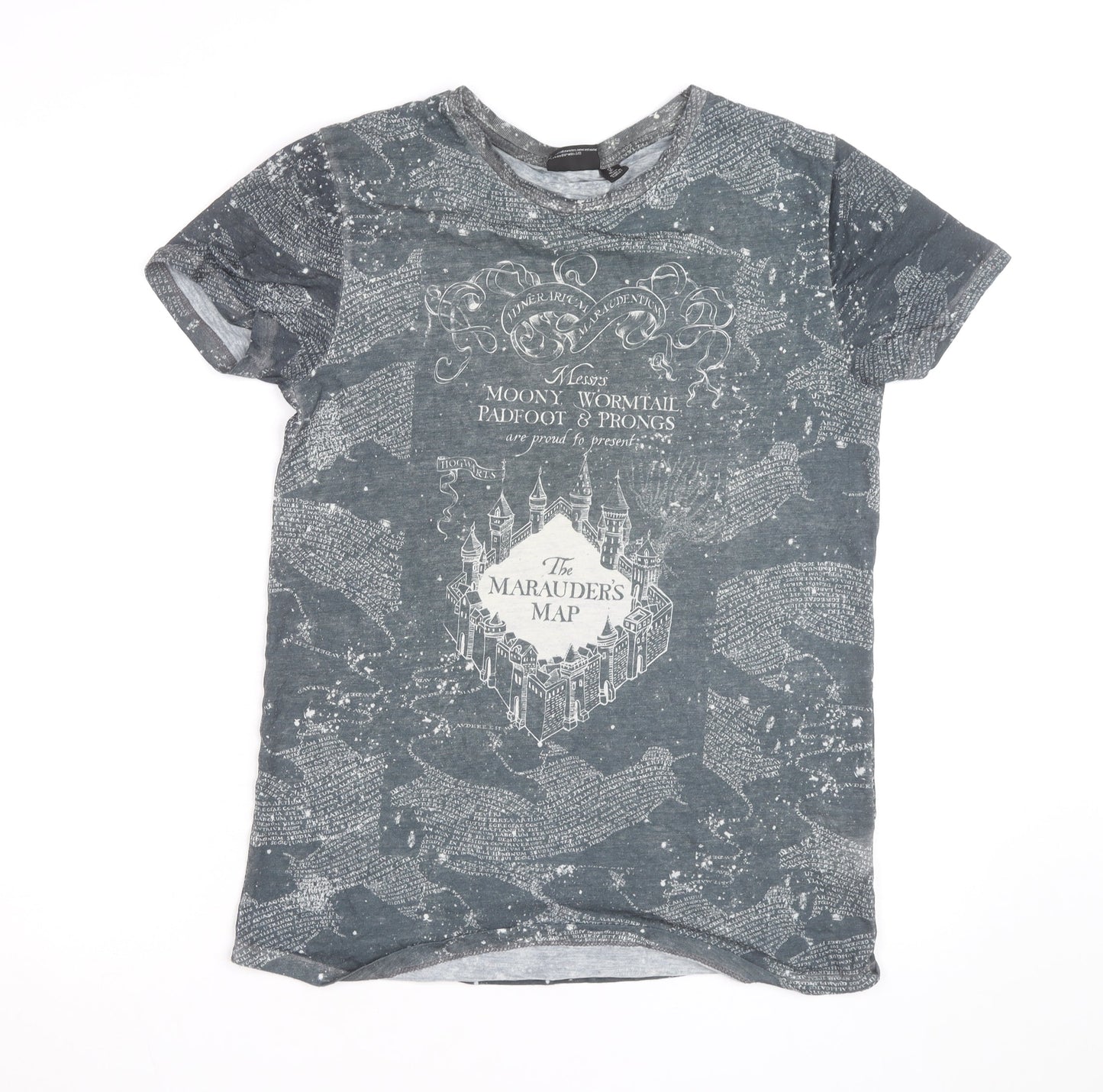 Harry Potter Men's Grey Marauder's Map T-Shirt Size S Regular Fit