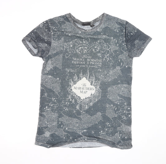 Harry Potter Men's Grey Marauder's Map T-Shirt Size S Regular Fit