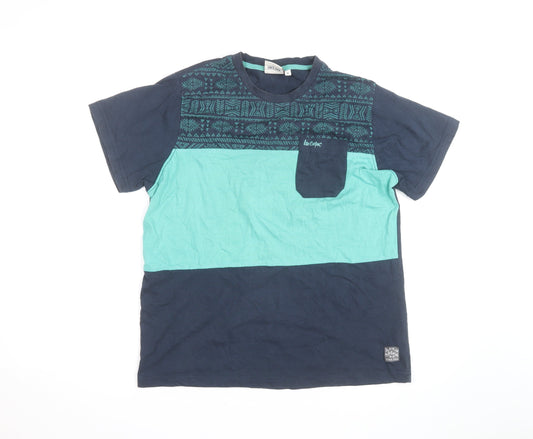 Lee Cooper Men's Blue Aztec Print Short Sleeve Cotton T-Shirt Size S