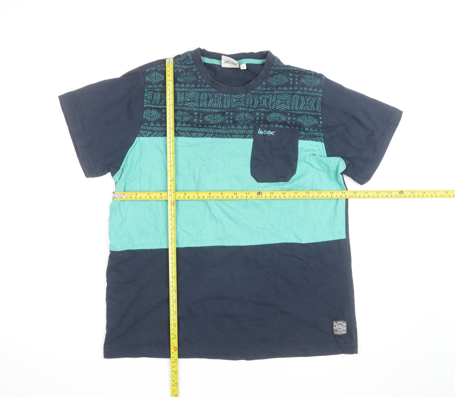 Lee Cooper Men's Blue Aztec Print Short Sleeve Cotton T-Shirt Size S