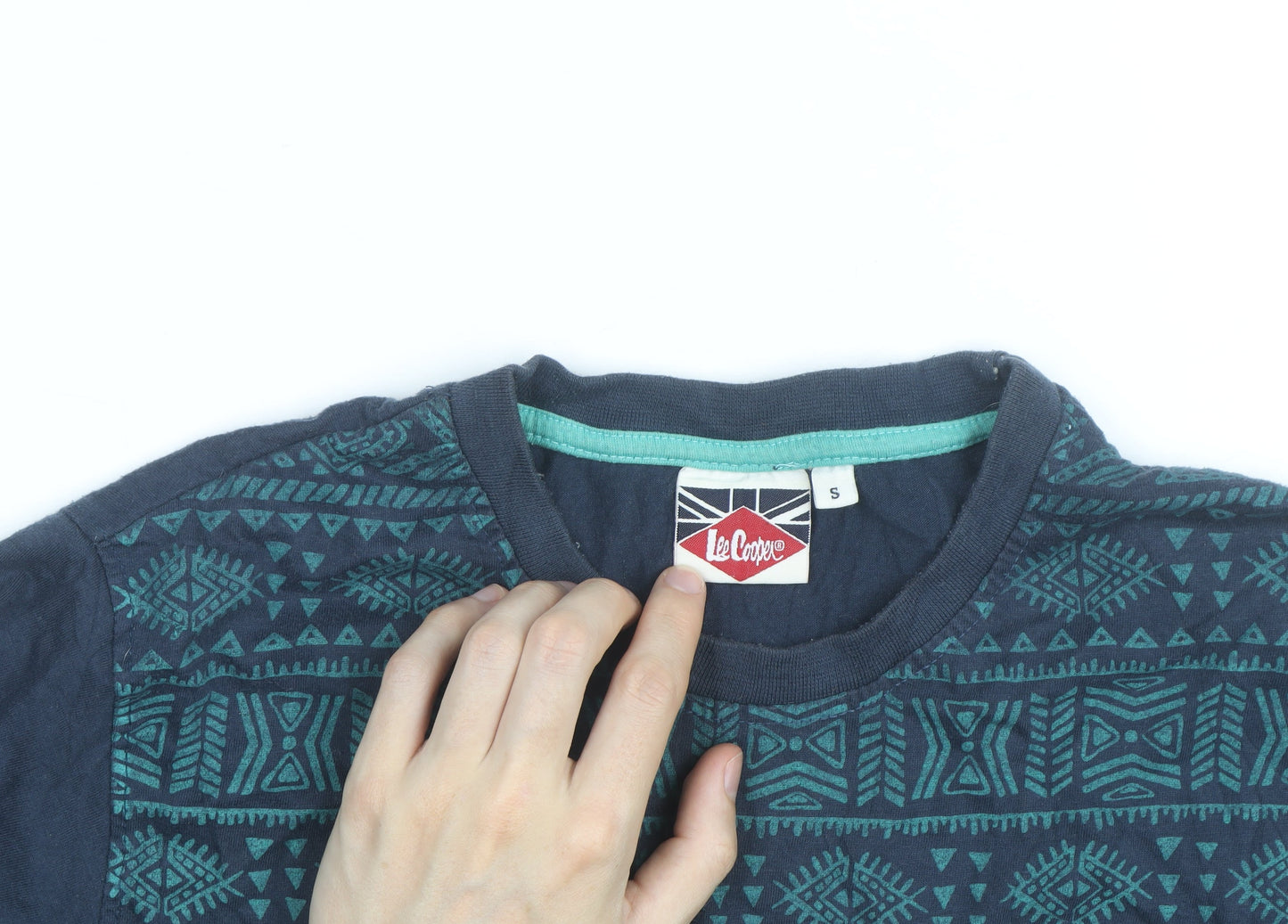 Lee Cooper Men's Blue Aztec Print Short Sleeve Cotton T-Shirt Size S