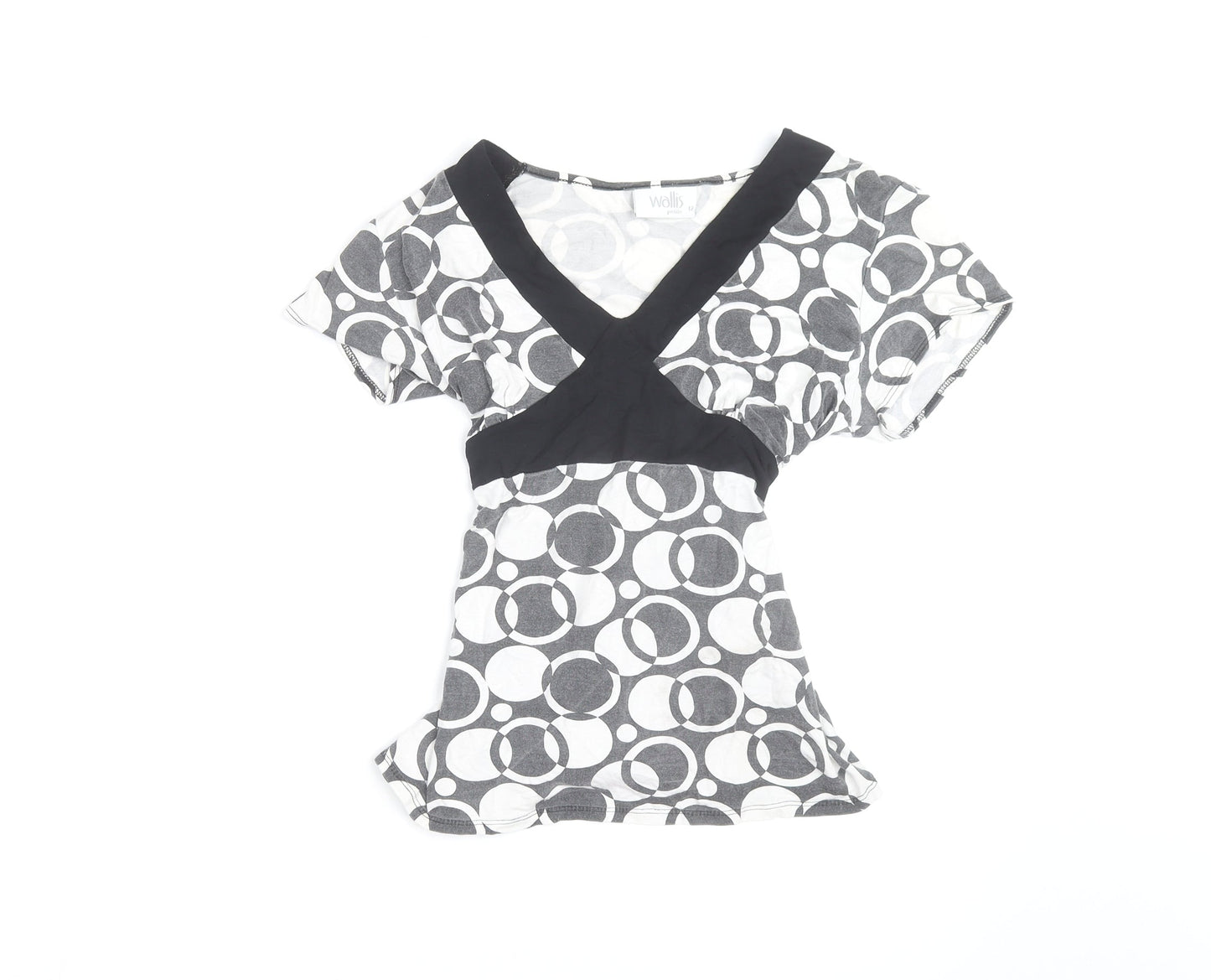 Wallis Petite Women's Black & White Geometric Wrap Blouse Size 12
