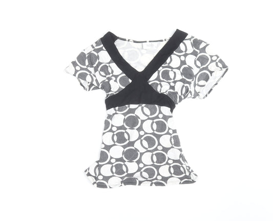 Wallis Petite Women's Black & White Geometric Wrap Blouse Size 12