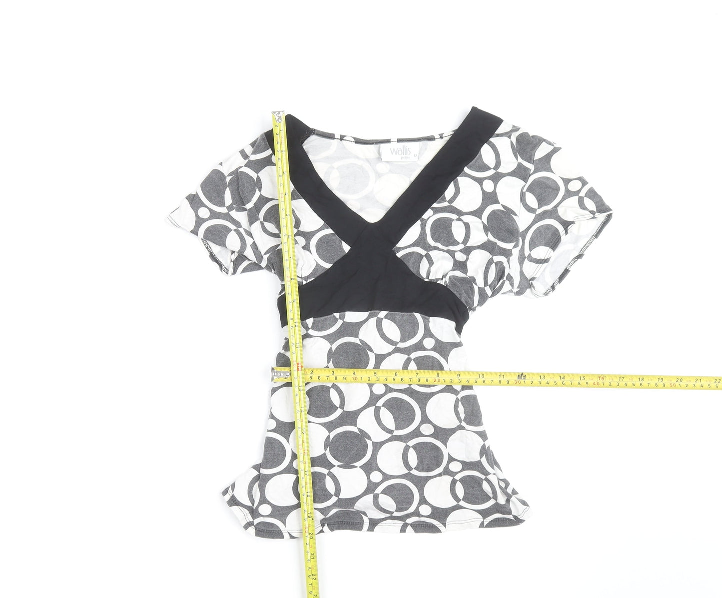 Wallis Petite Women's Black & White Geometric Wrap Blouse Size 12