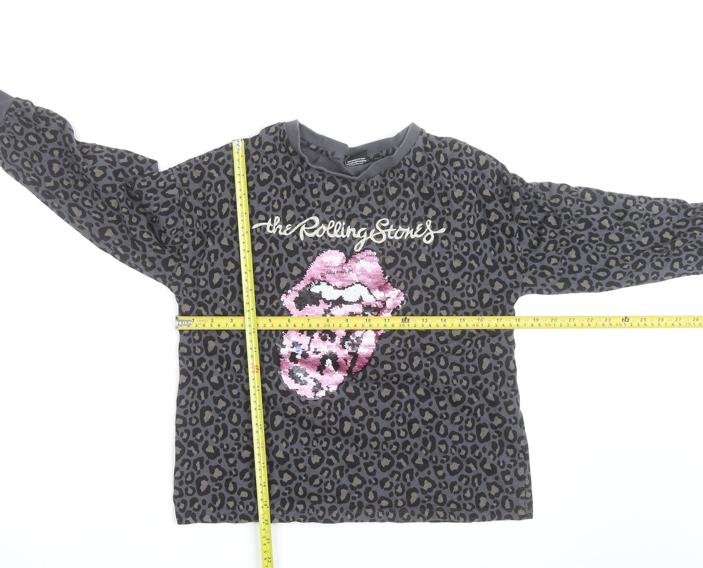 The Rolling Stones Women's Grey Leopard Sequin Long Sleeve T-Shirt Size 8